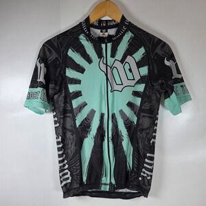 Wattie Ink Kids Triathlon Jersey XL Mint Green Black Skull Graphic Full Zip Bike